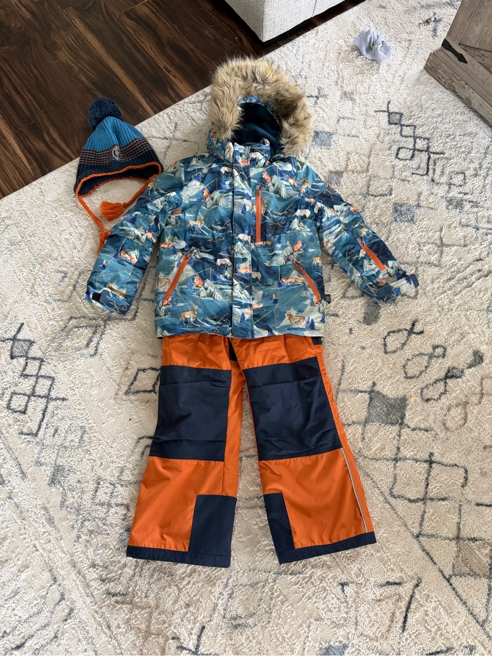 deux par deux Boys Blue & Orange Winter Jacket and Snow Pants Set